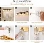 FDPBY Modern Bathroom Vanity Light 4-Lights Black Gold Crystal Bathroom Wall Light Vanity Light Fixtures，28.34-inch Modern Minimalist Design