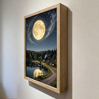 URVIP LED Glowing Photo Frame, 3D Starry-Sky Blue Moon Wall Art, 9x12 Inches Dimmable Light Up Light Painting for Bedroom, Unique Aesthetic Decor, Great Birthday Gift for Women Men