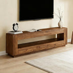 LITTLE TREE 70.86-in Extra Long Solid Wood TV Stand for 55/65/75/80 inch TV, 2-Tier Entertainment Center, Media Console Table with Storage Shelf, TV Stands for Living Room, Bedroom, Chestnut