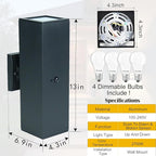 WISELUME 2 Pack Motion Sensor Outdoor Wall Lights, Dusk to Dawn Up & Down Sconces with E26 Dimmable LED Bulbs, Black Aluminum Porch, Patio, Garage,Front Door Lighting Fixtures, ETL Listed