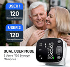 FOTOSY Blood Pressure Monitor Rechargeable Blood Pressure Monitors for Home Use Adjustable Automatic Wrist Cuff Voice Broadcast 2 * 120 Reading Memory for 2 Users with Carrying Case