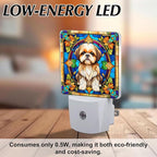 PODMemory Shih Tzu Stained Glass Night Lights Plug into Wall for Room, Shih Tzu Night Light LED for Bedroom