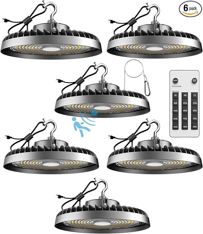Lightdot Smart 200W LED High Bay Light for Warehouse 5000K 30000LM UFO LED Lights with Control(Supports Normal Mode & Motion Mode), ETL Listed AC100-277V 6Yrs Warranty -6Pack