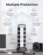 Power Strip Tower Surge Protector, 20 Outlets 6 USB (2 USB C) Charging Station, Extension Cord with Multiple Outlets, 1050J 1625W/13A Outlet Extender 6.5ft Extension Cord for Home Office