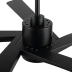 WINGBO 64" DC Ceiling Fan with Lights, 5 Carved Solid Wood Blades, 6-Speed Reversible DC Motor, Matte Black Finish Ceiling Fan with Remote, Black