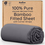 Bambaw 100% Viscose Derived from Bamboo Fitted Sheet Twin Size, Cooling Fitted Sheet with Corner Straps, Twin Mattress Fitted Sheet Only, 15’’ Deep Pocket Single Fitted Sheet Twin Size (Charcoal)