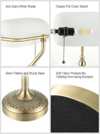 Newrays Traditional Glass Bankers Desk Lamp with Pull Chain Switch Plug in Fixture