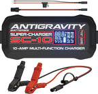 Antigravity SC-10 Super-Charger 10A Smart Battery Charger & Maintainer for 6V/12V Lithium (LiFePO4) & Lead-Acid Batteries – LCD Display, Power Supply Mode, BMS Reset