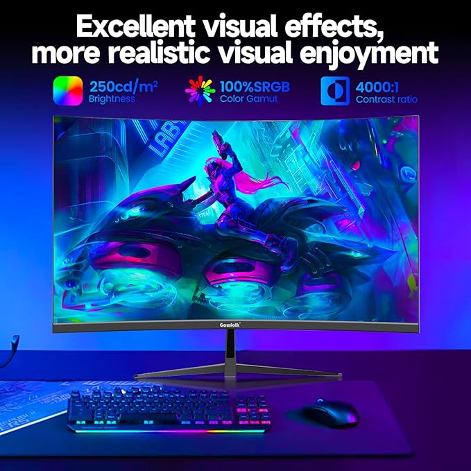 Gawfolk 32 inch Gaming Monitor 1800R Curved Computer Monitors 165HZ / 180HZ PC Monitors VA Screen for Home, Office and Dormitory, FHD 1080P Computer Monitor Support HDMI & DP