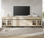 WAMPAT Modern TV Stand for TVs up to 120 inch, 4 in 1 TV Console with Glass Doors and 2 Drawers, Entertainment Center with Adjustable Shelf for Living Room, Bedroom, Light Oak