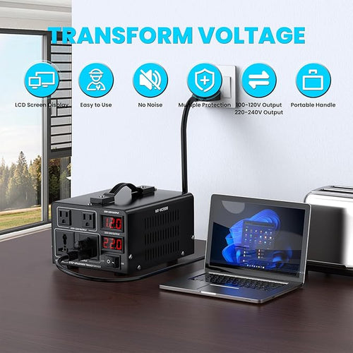 1500W Voltage Converter Transformer(110V to 220V or 220V to 110V) Step Up/Down Converter 110/120 Volt - 220/240 Volt w/US Power Cord,Circuit Breaker Protection, LCD Screen Display, Manual Setting