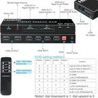 FERRISA 4x2 HDMI Matrix, 4K@60Hz 4 in 2 Out HDMI Switch Splitter with IR Remote, HDMI Matrix Switch + Optical + 3.5mm Audio Output, Support HDMI2.0, HDCP2.2, Auto Downscaler, 3D, Audio Extractor