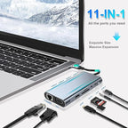 USB C Laptop Docking Station 11 in 1 Type-C Hub with HDMI,Ethernet,4 USB,VGA,SD TF Card Reader,Audio,PD Compatible with iPhone16/MacBook/Dell/Surface/HP/Lenovo and Other Type C Laptops