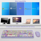 Wireless Typewriter Keyboard and Mouse - Wireless Keyboard with Silent Mouse, Cute Retro Keyboard Mouse Combo, 2.4G USB Computer Keyboard and Mouse for Windows Laptop/Desktop/PC(Purple)