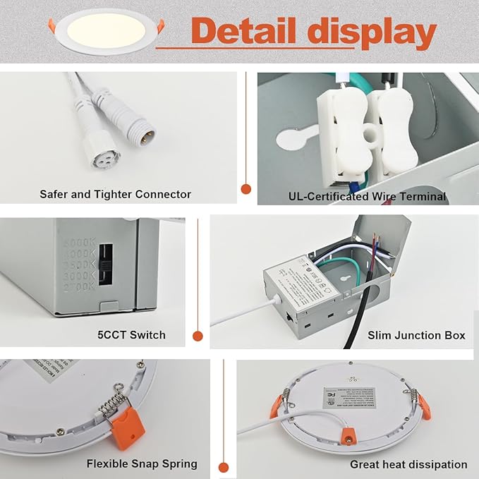 MKUJOO 12 Pack 6 Inch Ultra-Thin 5CCT LED Recessed Ceiling Light,Panel Light,Daylight, 13W,2700K/3000K/3500K/4000K/5000K Selectable Dimmable recessed Lighting ETL&FCC&CE and Energy Star Certified