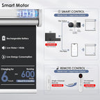 Motorized Roller Blinds with Remote Control & Solar Panel - 100% Blackout Smart Blinds, Automatic, Cordless, Electric Shades - Compatible with Alexa - Black, 46" W x 72" H