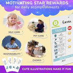 QUOKKA Magnetic Behavior Chore Chart for Kids at Home - Gift Reward Visual Schedule Chart - Dry and Erase Routine and Responsibility - Use 48 Magnets & 49 Stars - from Toddlers to Teens