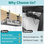 Under Desk Cable Management Tray Black, No Drill Desk Cable Wire Management Organizer with Clamp, PC Cord Organizer Accessories & Workspace for Office, Home
