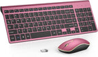 Wireless Keyboard Mouse Combo,J JOYACCESS 2.4G Compact and Ultra Slim Wireless Keyboard and Mouse for Windows, Computer, Desktop, PC, MacBook Air, Laptop-Wine Red