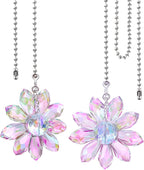 LEFERS Ceiling Fan Pull Chain, 2 Pieces 1.8" Crystal Glass Flower Pendants with 24" Ceiling Fan Chain Extender and Connector (Purple)