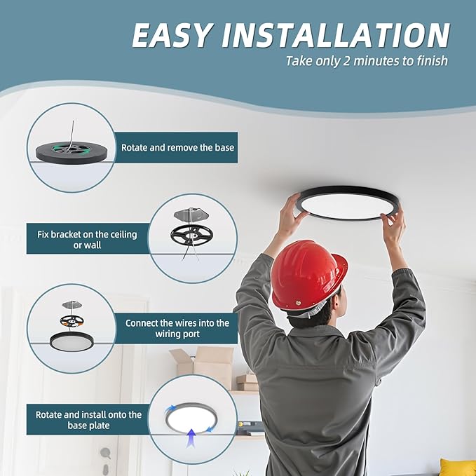 TOPELER Black Slim LED Surface Mount Ceiling Light, 9inch Dimmable Round Flat Panel Lights, 24W 2000Lm, 5CCT Selectable Low Profile Ceiling Light Fixtures for Hallway, Kitchen, Porch, 2 Pack