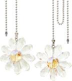 LEFERS Ceiling Fan Pull Chain, 2 Pieces 1.8" Crystal Glass Flower Pendants with 24" Ceiling Fan Chain Extender and Connector (Clear)