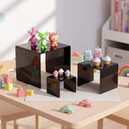 Chuangdi 2 Sets Acrylic Display Risers, Product Stand, Jewelry Display Riser Shelf Showcase Fixtures for Dessert Cupcake Candy Figure Treat Action Showcase(Black,Medium Set)