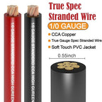 1/0 Gauge Wire CCA (20Ft Each Black/Red) Primary Automotive Wire with Lugs Kit,250A ANL Fuse,1/2 Inch Cable Split Sleeving,Battery Cable,Car Amplifier Power Ground Wires,Amp Install Wiring