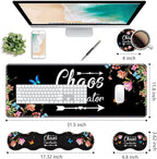 Ergonomic Keyboard Wrist Rest & Mouse Pad Wrist Rest Set, Chaos Coordinator Quote Vintage Watercolor Floral Large Gaming Desk Mat 31.5"x 11.8" with Memory Foam, Easy Typing Pain Relief for Home Office