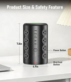 Power Strip Tower Surge Protector, TenTrend 16 Outlets and 5 USB Ports (2 USB-C), 2000 Joules Charging Station, 6FT Flat Plug Extension Cord for Home Office Dorm Room Essentials, Black