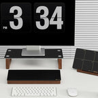 YEOUX Black Glass Computer Monitor Stand Riser with Wooden Base for Flat Screen LCD, LED TV, Laptop, Printer, Multi Media Desktop Stand, Office Supplies Desk Organization