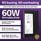 HitLights 24V 60W Dimmable LED Driver – Smooth Flicker Free Dimming – TRIAC, 0-10V, Phase Cut, & 10V PWM – Compatible with Lutron and Leviton Dimmer Switches, UL Listed, Class 2, 100-277V AC – 2.5A DC