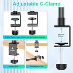 Ailight Camera Desk Mount Webcam Stand, Adjustable Table Camera Stand with 1/4" Screw & C Clamp Overhead Tripod Webcam Mount for Logitech Obsbot insta360 Anker and Others