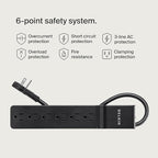 Belkin Surge Protector Power Strip with 6 AC Outlets, 6ft/1.8M Long Heavy-Duty Extension Cord, & 360-Degree Rotating AC Plug for Conference Rooms, Computer Desktops, & More - 600 Joules of Protection
