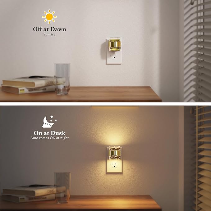 JandCase LED Night Light, Golden Bubble Night Lights Plug into Wall, [2 Pack]Night Light3000K/4000K/5000K & 3 Brightness Levels, Dimmable Nightlight with Dusk to Dawn Sensor for Bathroom Hallway