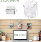 Clear Slatwall Bins, 4 Pack Slat Wall Accessories Cups Hooks Assemble Set Fit Most Slat Board Storage Systems Transparent Display Hanging Holder Organizers for Garage Shed Office Craft Tool (Medium)