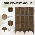 4 Panel Room Divider with Shelves, Room Dividers and Folding Privacy Screens, Folding Room Dividers 4 Panel, Wood Room Divider with 3 Display Shelves for Home Office (Brown)