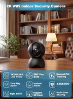 YYSY 2K 2.4GHz & 5GHz Indoor Security Camera, 2 Packs Pet/Dog/Baby Security Camera with Phone App, 360° Pan-Tilt WiFi Cameras for Home Security, 2-Way Audio, Night Vision, Auto-Tracking, Privacy Mode
