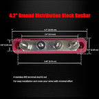 4 x #10 (M5) Studs Bus Bar, Ampper 4.2" Power Distribution Block Brass Battery BusBar Junction with Cover for Auto Boat Amplifier and More (Red)