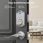 AkaGear DS10 Keyless Entry Door Lock with Handle - 2 Lever Handles, Fingerprint Door Lock, Keypad Deadbolt, 2 Keys, Code, Smart Locks for Front Door, Auto-Lock, Easy Installation - Satin Nickel