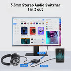 Audio Switch 3.5mm Bi-Direction Switch,Stereo Audio Switcher 2 in 1/1 in 2 Out,A udio Swit ch Headphone Manual Selector Splitter for PC Phone Laptop Headphone(Black)