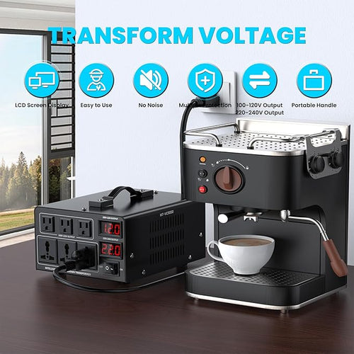 5000W Voltage Converter Transformer(110V to 220V or 220V to 110V) Step Up/Down Converter 110/120 Volt - 220/240 Volt w/US Power Cord,Circuit Breaker Protection, LCD Screen Display