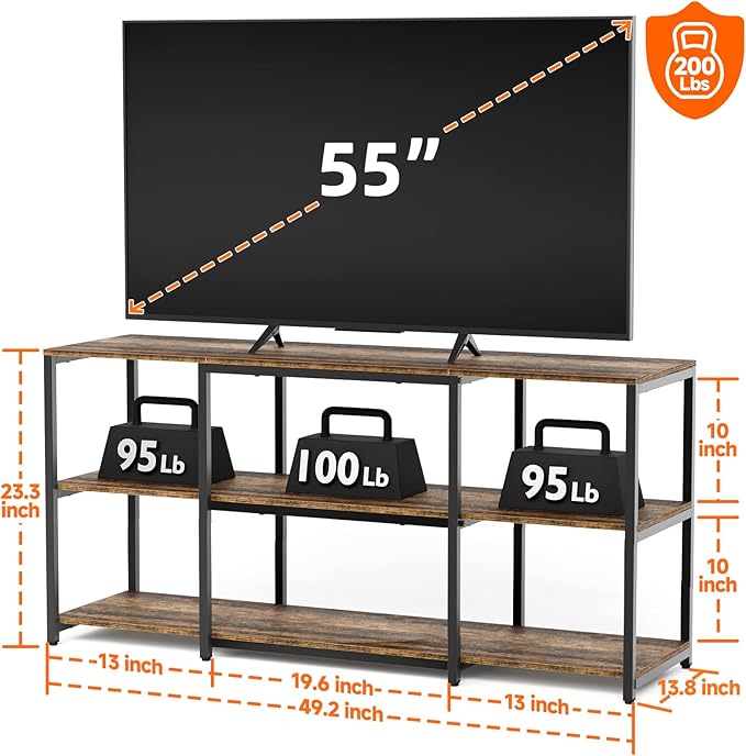 Aquzee 55 inch TV Stand, Entertainment Center for 32" 40" 43" 50" TV, Wood and Metal Television Console Table, Single Shelf Load 200lbs, Rustic Television Stands for Living Room Bedroom Gaming Room