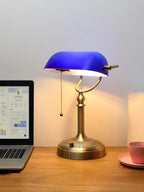 Newrays Blue Glass Bankers Desk Lamp, Stepless Dimmable Table Lamp Plug in Fixture for Study, Home Office, LED Bulb Included