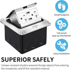 Vagueior Recessed Floor Electrical Outlet Kit,Waterproof Electrical Outlet Covcer Box,Hidden 4.8A USB+20A Tamper-Resistant Receptacle Outlet with Slow Elastic Damping ，ETL Certified,Silver (2 Pack)