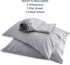 Bedsure Queen Sheet Set, Rayon Derived from Bamboo, Cooling Sheets, Deep Pocket Up to 16", Breathable & Soft, Hotel Luxury Silky Bedding for Hot Sleepers, Silver Grey