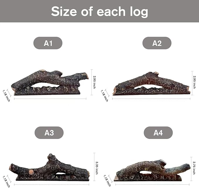 Electric Fireplace Wall Fireplace Recessed Electric Fireplace Fake Fireplace Logs Synthetic Resin Decoration Electric TransparentLogs Flame Suitable for 68" Electric Fireplaces 7Pieces