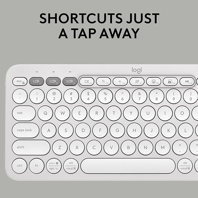 Logitech Pebble Keys 2 K380s, Multi-Device Bluetooth Wireless Keyboard with Customizable Shortcuts, Slim and Portable, Easy-Switch for Windows, macOS, iPadOS, Android, Chrome OS - Tonal White
