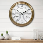 FOUNTAIN DESIGNS 24 Inch in/Outdoor Wall Clock with Temperature and Humidity Combo, Large Outdoor Clock for Patio Large Waterproof with Thermometer,Antique Hamilton Gold Metal