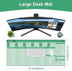 Baziabbo Office Desk Mat, Excel Cheat Sheet Keyboard Mat, Excel Shortcut Desk Pads,Non-Slip Excel Mousepad with Stitched Edges for Computer (Sheet Green)